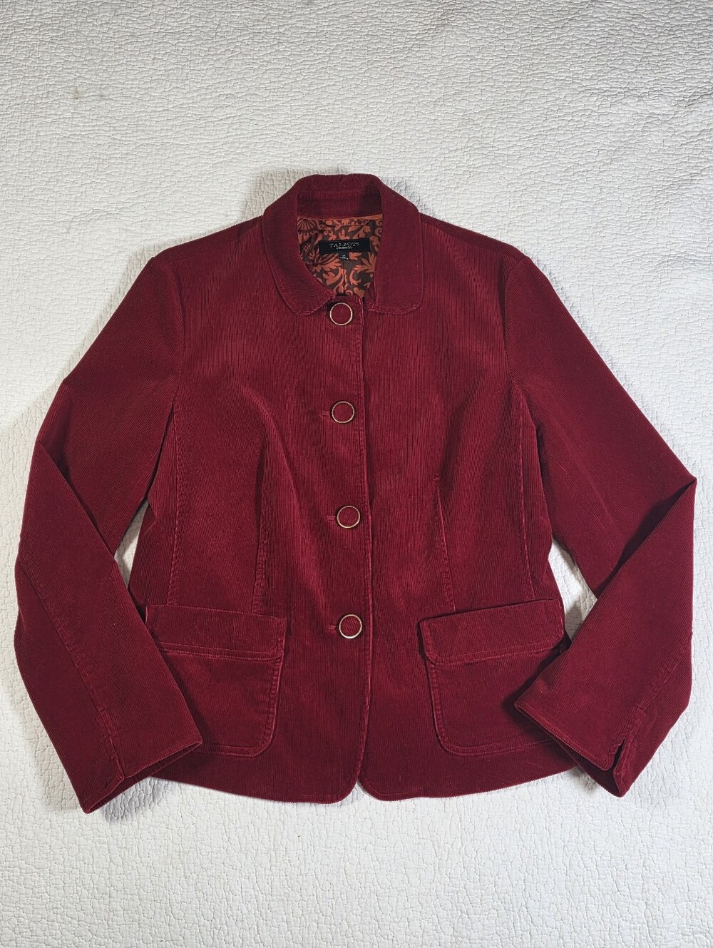 Talbots Red Corduroy Fitted Button-Front Blazer Jacket